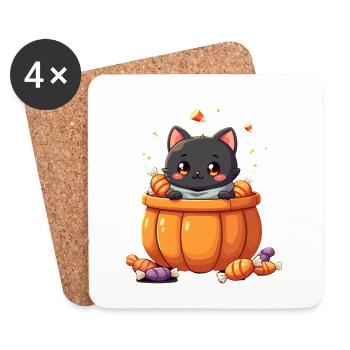 Halloween Cat with Halloween Pumpkin - Coasters (set of 4) - white - Front