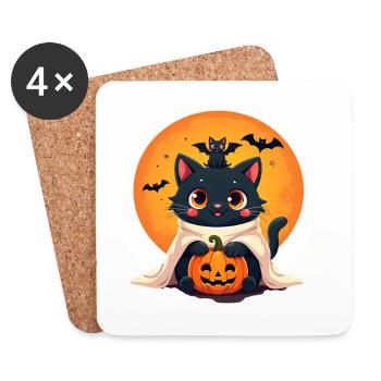 Halloween Cat with Halloween Pumpkin - Coasters (set of 4) - white - Front