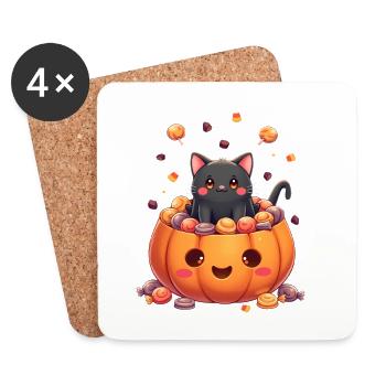 Halloween Cat with Halloween Pumpkin - Coasters (set of 4) - white - Front