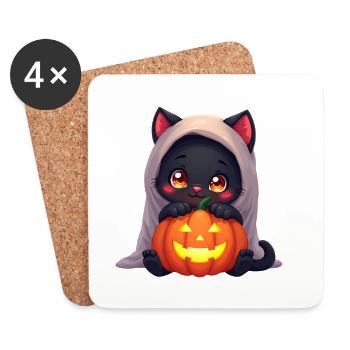 Halloween Cat with Halloween Pumpkin - Coasters (set of 4) - white - Front