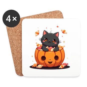 Halloween Cat with Halloween Pumpkin - Coasters (set of 4) - white - Front
