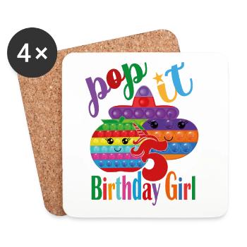 pop it Birthday girl 5 - Coasters (set of 4) - white - Front