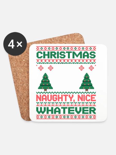 Weihnachts Pixel Sweat Naughty Nice Whatever - Untersetzer (4er-Set) - Weiß