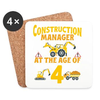 Construction Party 4th Birthday 4 Years Old truck - Untersetzer (4er-Set) - Weiß - Vorne