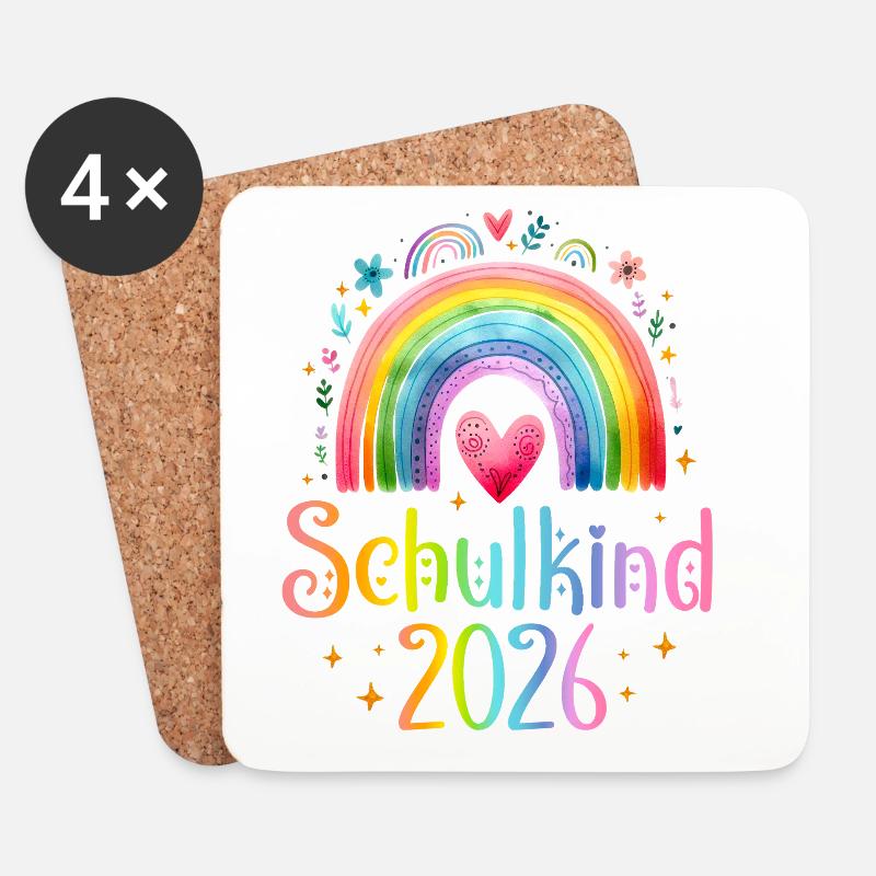 Schulkind 2026 Regenbogen Herz - Untersetzer (4er-Set) - Weiß