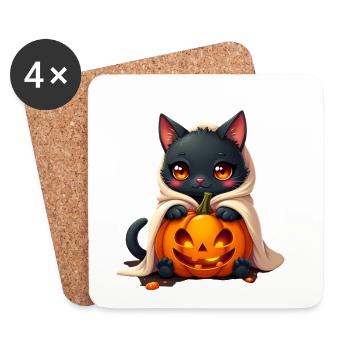 Halloween Cat with Halloween Pumpkin - Coasters (set of 4) - white - Front