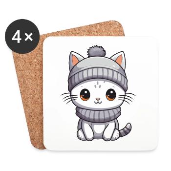Chat Hiver Animal Bébé Bande Dessinée - Dessous de verre (lot de 4) - blanc - Devant