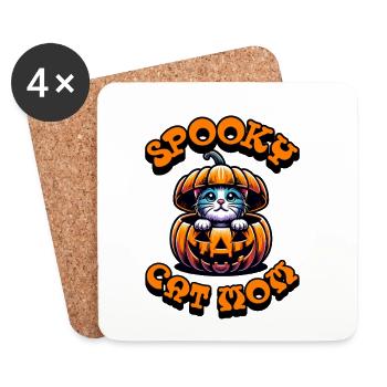 Maman chat effrayante – Chaton d'Halloween dans une citrouille - Dessous de verre (lot de 4) - blanc - Devant