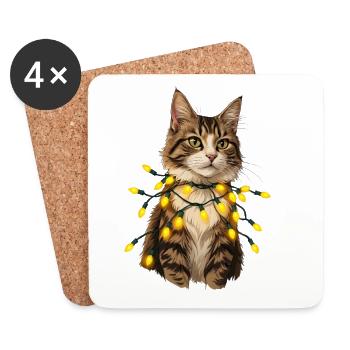 Chat lumineux avec chaîne de lampe - Dessous de verre (lot de 4) - blanc - Devant