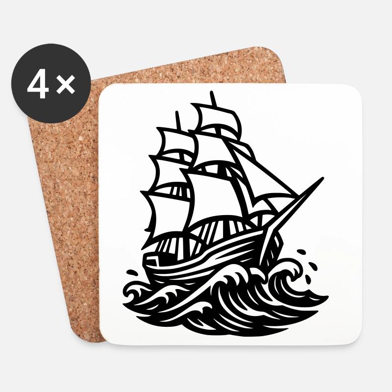 Sailing ship - Coasters (set of 4) - white