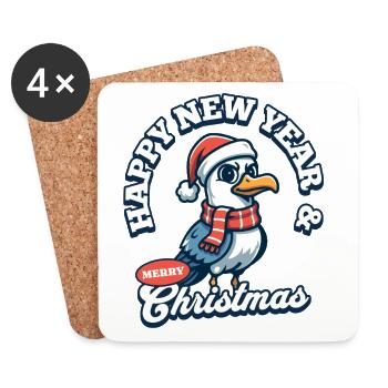 Cheeky Seagull – Joyeux Noël et Bonne Année - Dessous de verre (lot de 4) - blanc - Devant