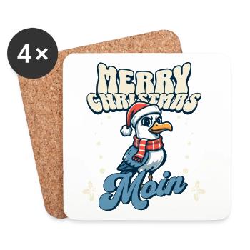 Merry Christmas Moin - Seagull with Santa Hat - Coasters (set of 4) - white - Front