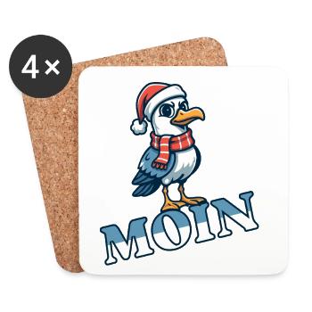 Mouette Moin avec chapeau et écharpe du Père Noël - Dessous de verre (lot de 4) - blanc - Devant
