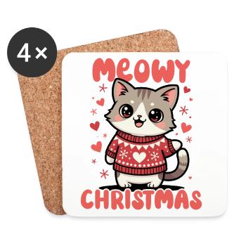 Noël miaou - Dessous de verre (lot de 4) - blanc - Devant