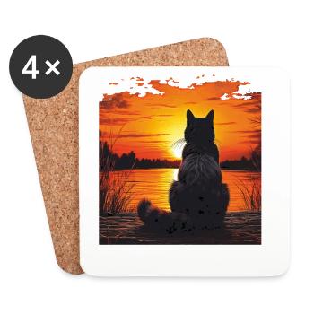 COUCHER DE SOLEIL CHAT - Dessous de verre (lot de 4) - blanc - Devant