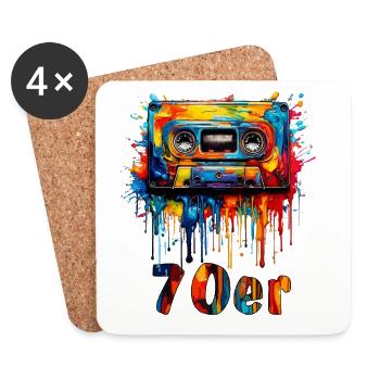 MUSIKKASETTE 70er - Untersetzer (4er-Set) - Weiß - Vorne