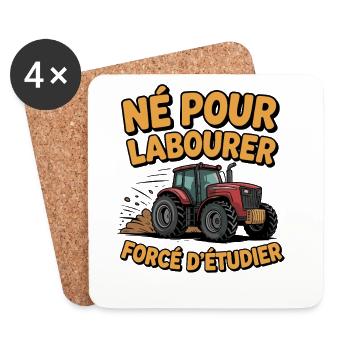 Né pour labourer forcé d’étudier humour agriculteu - Dessous de verre (lot de 4) - blanc - Devant