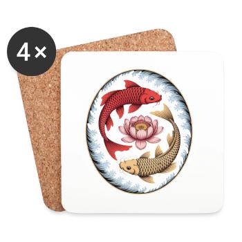 Koi Poisson Lotus Fleur Wave Art - Dessous de verre (lot de 4) - blanc - Devant