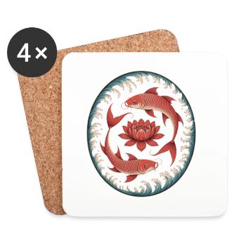 Les carpes koï et la fleur de lotus dans l’eau - Dessous de verre (lot de 4) - blanc - Devant