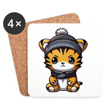 Tiger Winter Tier Baby Comic - Untersetzer (4er-Set) - Weiß - Vorne