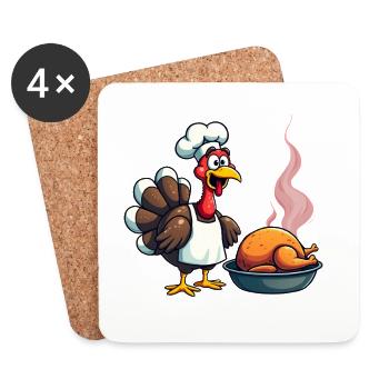 Cuisinier de dinde de Thanksgiving - Dessous de verre (lot de 4) - blanc - Devant