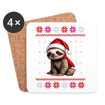 Faultier mit Weihnachtsmütze in Ugly-Muster - Untersetzer (4er-Set) - Weiß - Vorne