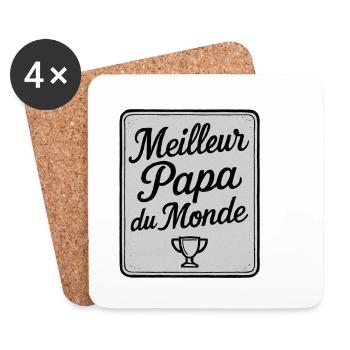 Meilleur Papa du Monde - Fête des Pères - Cadeau - Dessous de verre (lot de 4) - blanc - Devant