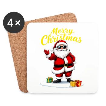 Merry Christmas Weihnachtsmann Mit Geschenken - Untersetzer (4er-Set) - Weiß - Vorne