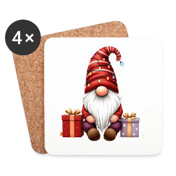 Gnomin de Noël avec guirlandes lumineuses et colis - Dessous de verre (lot de 4) - blanc - Devant