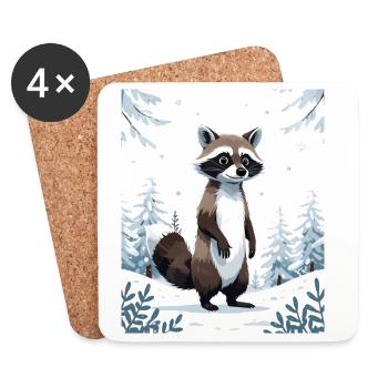 Winter raccoon in the forest - Coasters (set of 4) - white - Front
