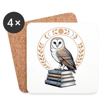 Owl on books with moon phases wreath - Coasters (set of 4) - white - Front