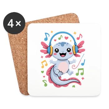 Kawaii Axolotl with Headphones and Musical Notes - Coasters (set of 4) - white - Front