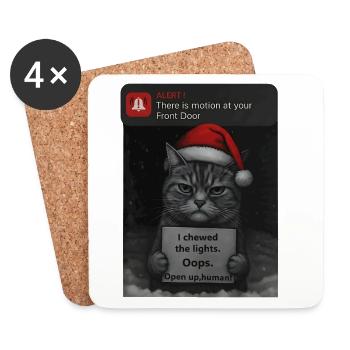 Chat Noël avec des chats drôles - Dessous de verre (lot de 4) - blanc - Devant
