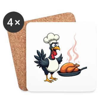 Cuisinier de dinde de Thanksgiving - Dessous de verre (lot de 4) - blanc - Devant