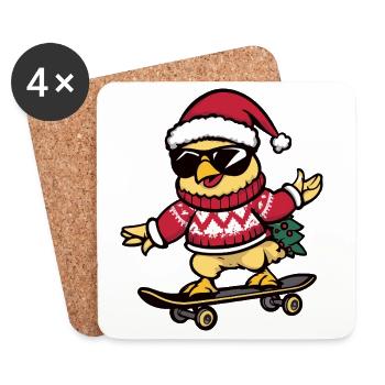 Poulet Noël drôle - Dessous de verre (lot de 4) - blanc - Devant