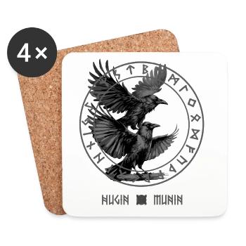 Vegvisir Hugin & Munin, les corbeaux d’Odin Viking - Dessous de verre (lot de 4) - blanc - Devant
