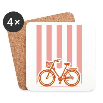 Bicycle Cyclist City Bike with Basket - Coasters (set of 4) - white - Front