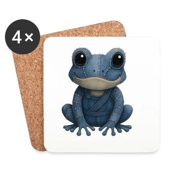 Denim Patchwork Frosch - Untersetzer (4er-Set) - Weiß - Vorne