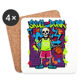 Skull Dunk – Neon Skeleton Basketball Graffiti 90s - Coasters (set of 4) - white - Front