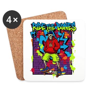 Ride the Bones – Skelett Skater Graffiti 90er - Untersetzer (4er-Set) - Weiß - Vorne