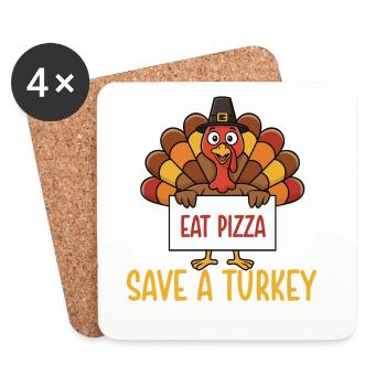 Sauver une dinde manger une pizza drôle d’automne - Dessous de verre (lot de 4) - blanc - Devant