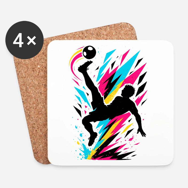 Neon Fussball Spieler mit Ball - Untersetzer (4er-Set) - Weiß
