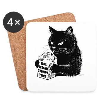 Cat drinks '100% Organic Student Tears' - Coasters (set of 4) - white - Front