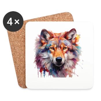 Bunter Wolf – Abstraktes Tierportrait Design - Untersetzer (4er-Set) - Weiß - Vorne