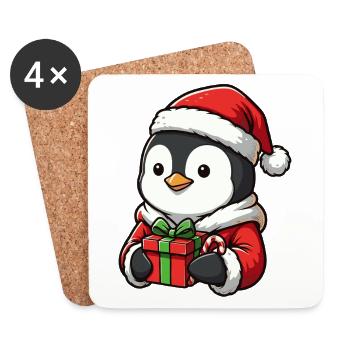 Kuscheliger Pinguin mit Weihnachtsmütze - Untersetzer (4er-Set) - Weiß - Vorne