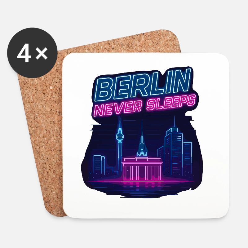Berlin Never Sleeps Neon Skyline Design - Untersetzer (4er-Set) - Weiß