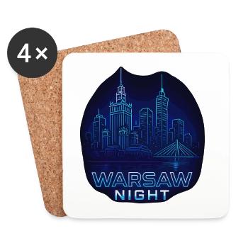Nuit de Varsovie – Skyline Design Pologne - Dessous de verre (lot de 4) - blanc - Devant