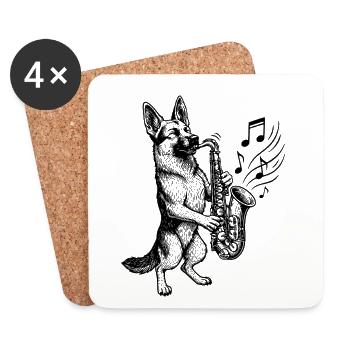 Saxophon Deutscher Schäferhund Kunst - Untersetzer (4er-Set) - Weiß - Vorne