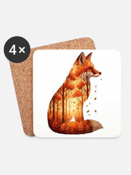 Gemütliches Herbst Fuchs Design - Natur & Wald - Untersetzer (4er-Set) - Weiß