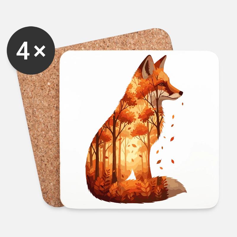Gemütliches Herbst Fuchs Design - Natur & Wald  - Untersetzer (4er-Set) - Weiß